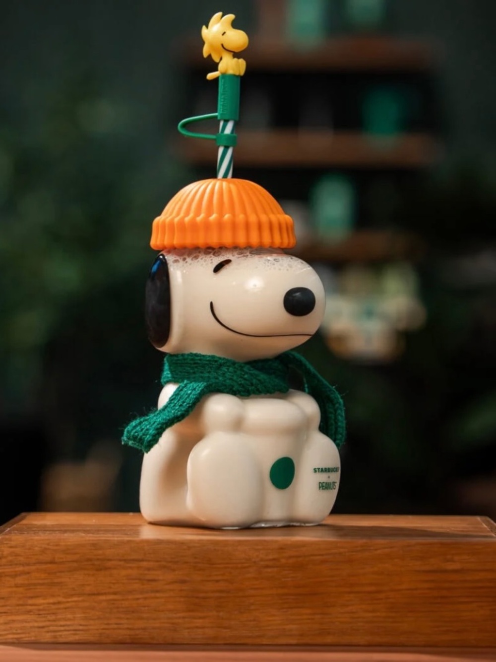 Starbucks Peanuts Snoopy Woodstock Glass Cup Tumbler Orange Green BRAND NEW